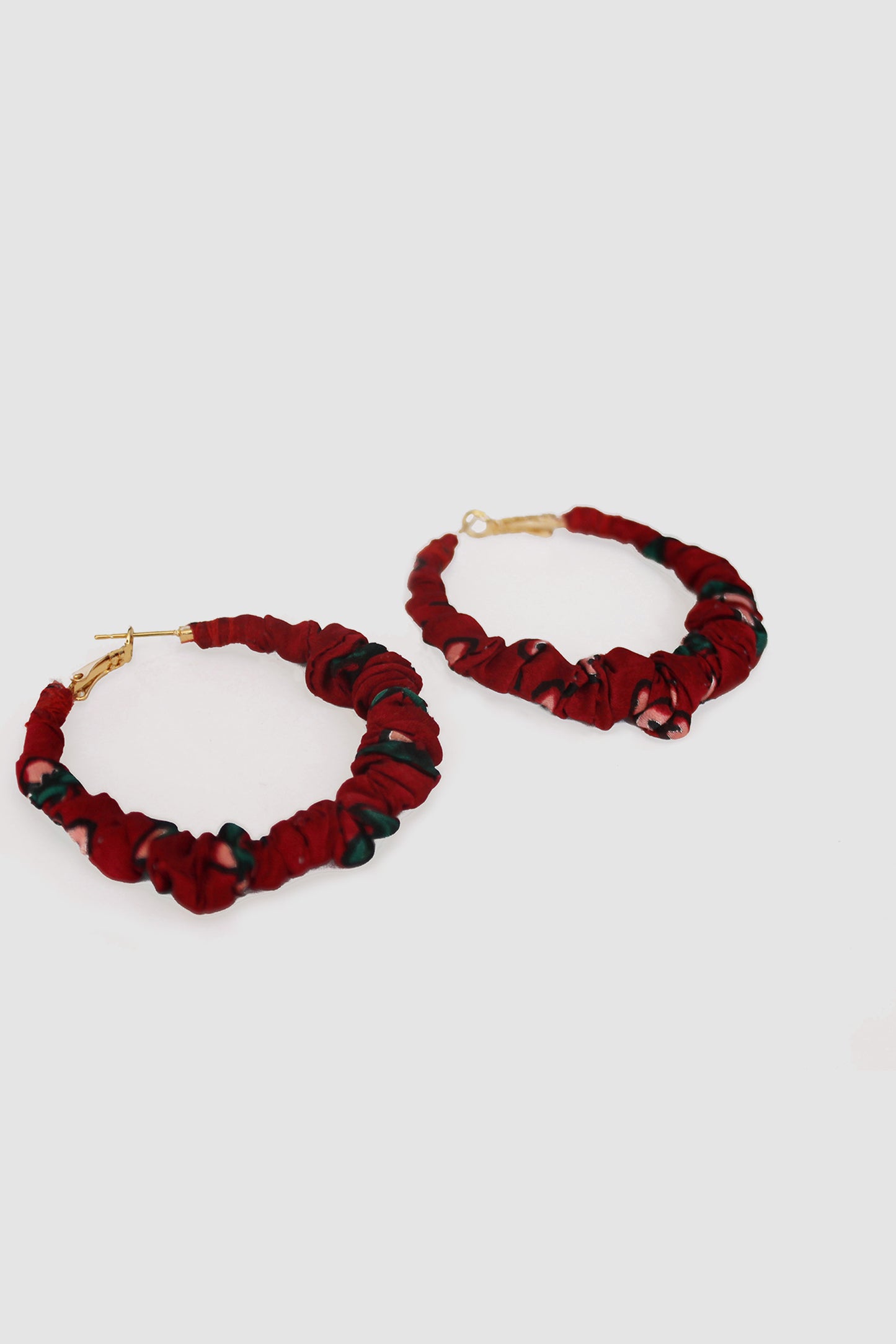 FARHAT FLORAL FABRIC HOOP EARRINGS LARGE IN SILK CHARMEUSE