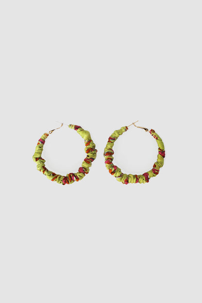 HASHMI FLORAL FABRIC HOOP EARRINGS LARGE IN SILK CHARMEUSE