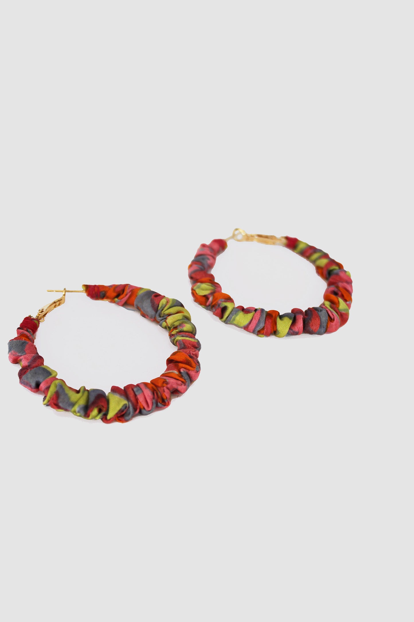 HASHMI GEOMETRIC FABRIC HOOP EARRINGS LARGE IN SILK CHARMEUSE