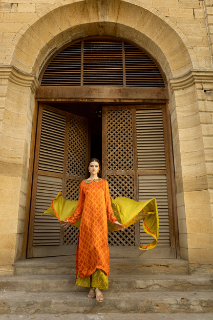 NAYAB SHIRT, TROUSERS IN SILK AND DUPATTA IN COTTON NET