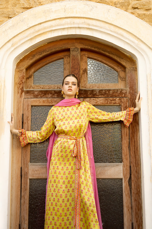 HASHMI SHIRT, TROUSERS IN SILK AND DUPATTA IN COTTON NET