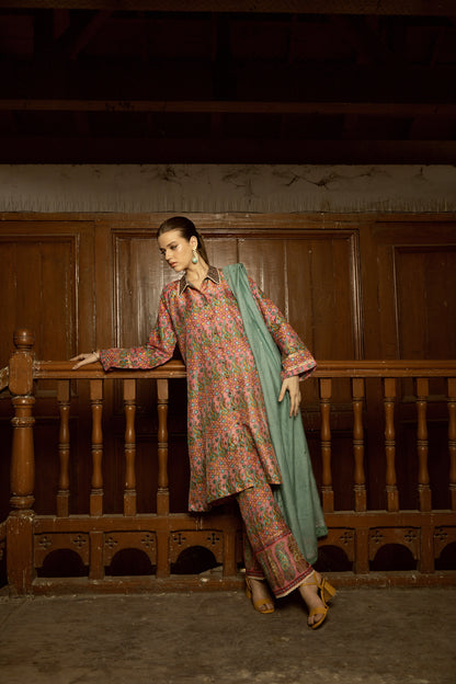 QAISER SHIRT, TROUSERS IN SILK AND DUPATTA IN COTTON NET