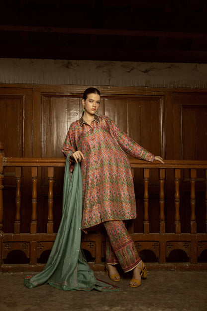 QAISER SHIRT, TROUSERS IN SILK AND DUPATTA IN COTTON NET