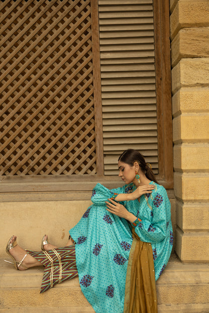 JAMSHEDA SHIRT, TROUSERS IN SILK AND DUPATTA IN COTTON NET