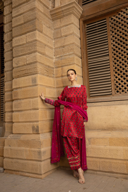 FARHAT SHIRT, SHALWAR IN SILK AND DUPATTA IN COTTON NET