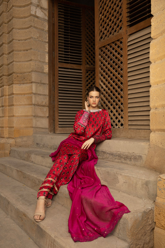 FARHAT SHIRT, SHALWAR IN SILK AND DUPATTA IN COTTON NET