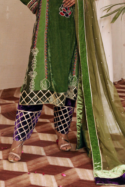 NAZNEEN SHIRT, SHALWAR IN SILK VELVET AND DUPATTA IN NET