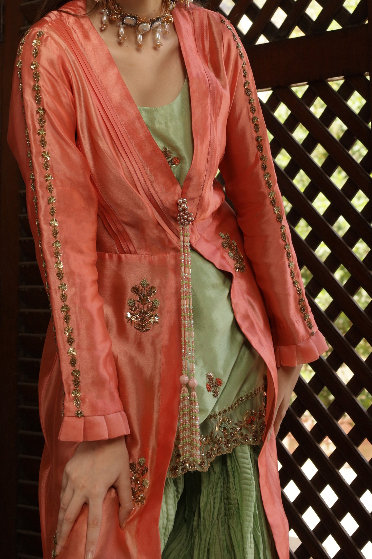 MAHAM JACKET, SHIRT, AND LEHNGA IN SILK