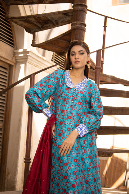 NASEEM SHIRT, TROUSERS IN SILK AND DUPATTA IN COTTON NET