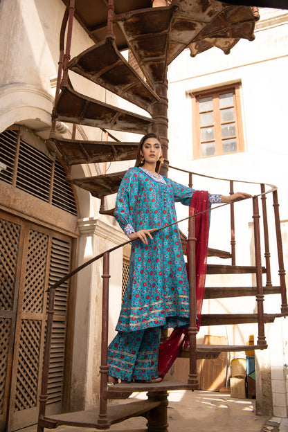 NASEEM SHIRT, TROUSERS IN SILK AND DUPATTA IN COTTON NET