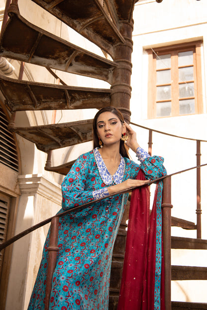 NASEEM SHIRT, TROUSERS IN SILK AND DUPATTA IN COTTON NET