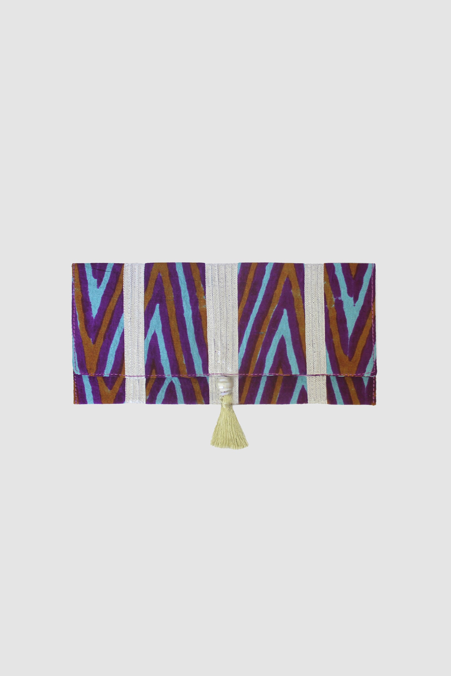 JAMSHEDA CHEVRON COIN PURSE IN RAW SILK