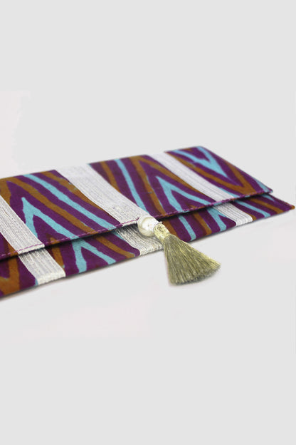 JAMSHEDA CHEVRON COIN PURSE IN RAW SILK