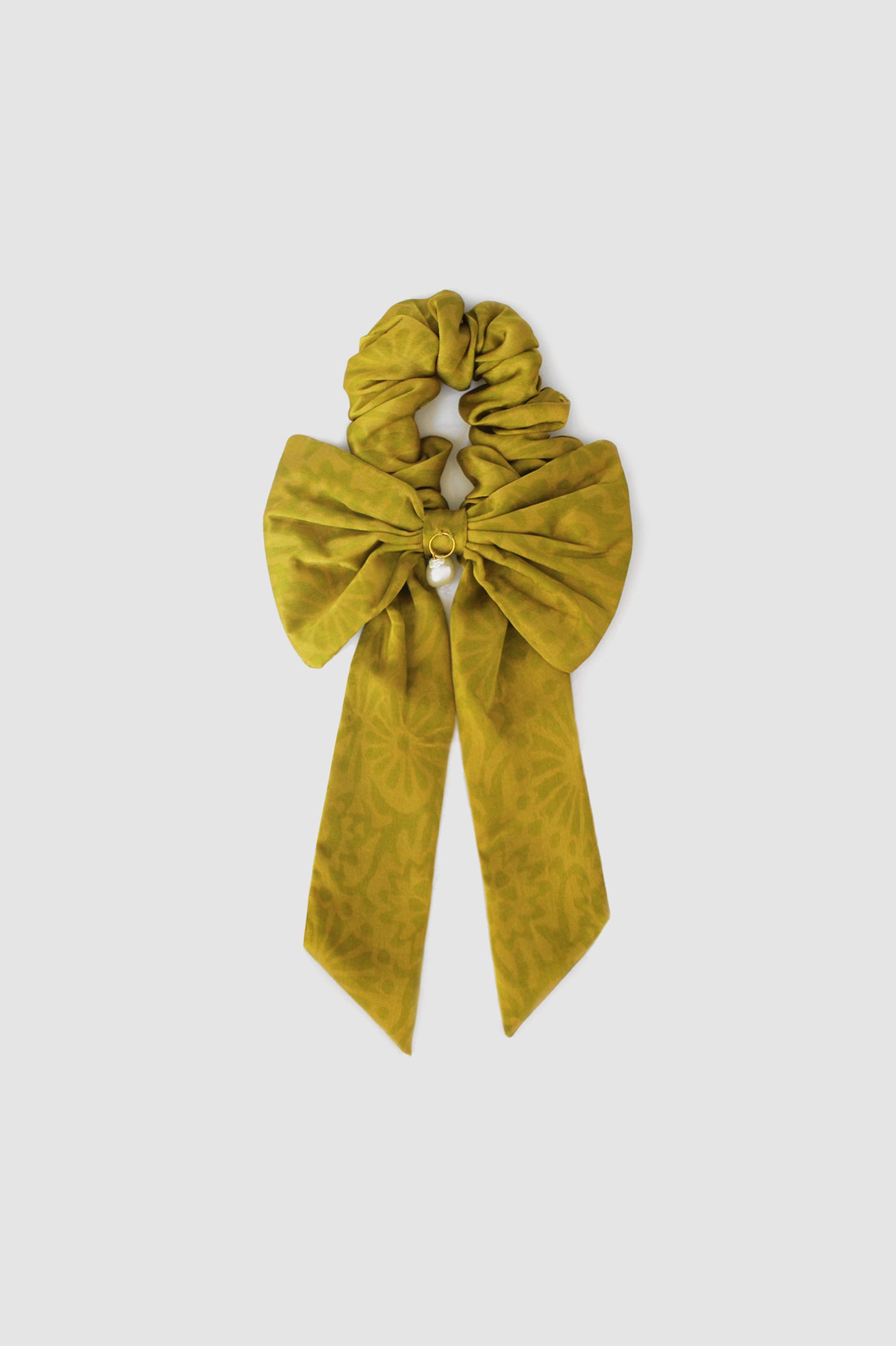 NAYAB PATTERN BOW SCRUNCHIE IN SILK CHARMEUSE