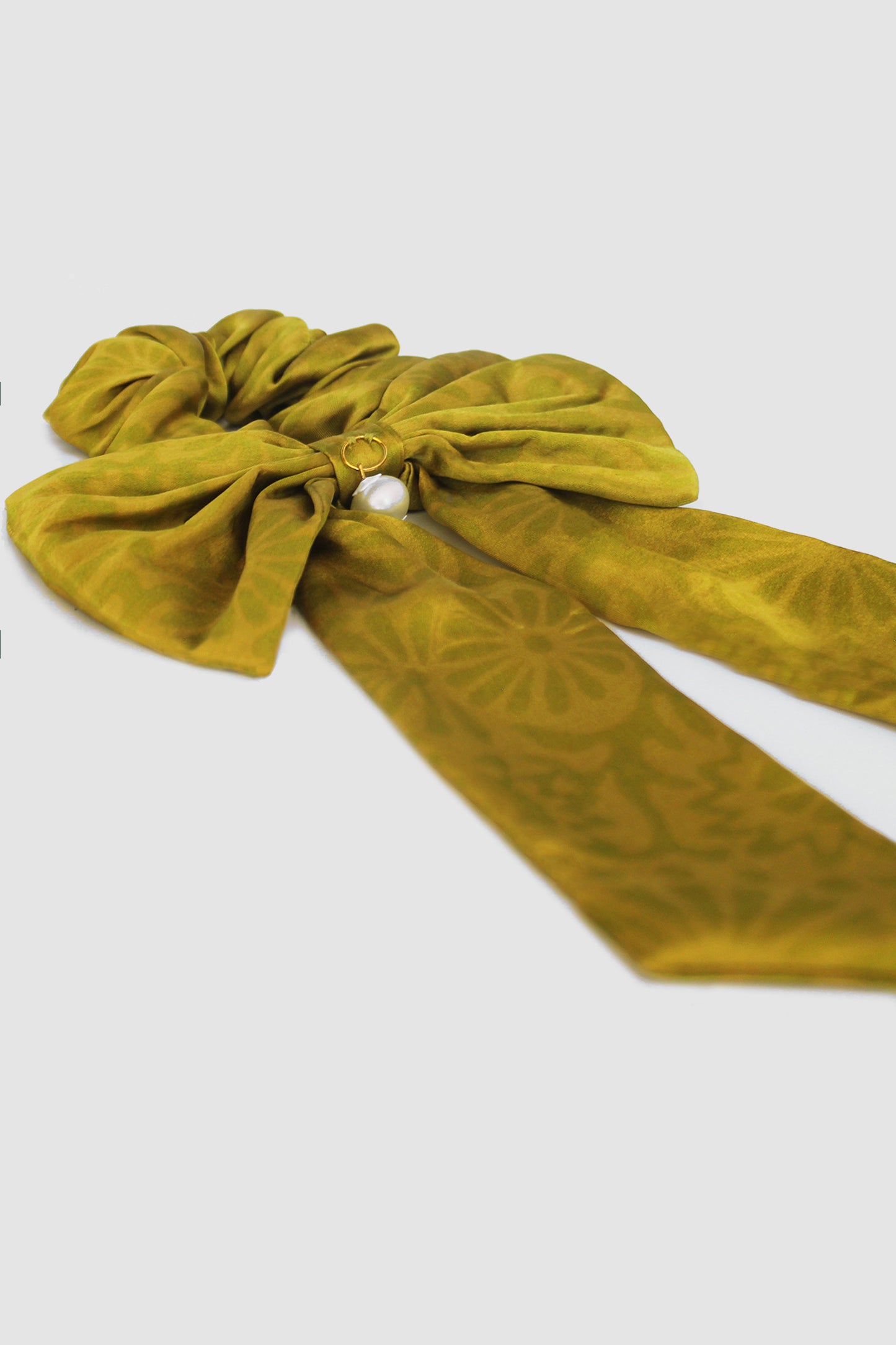 NAYAB PATTERN BOW SCRUNCHIE IN SILK CHARMEUSE