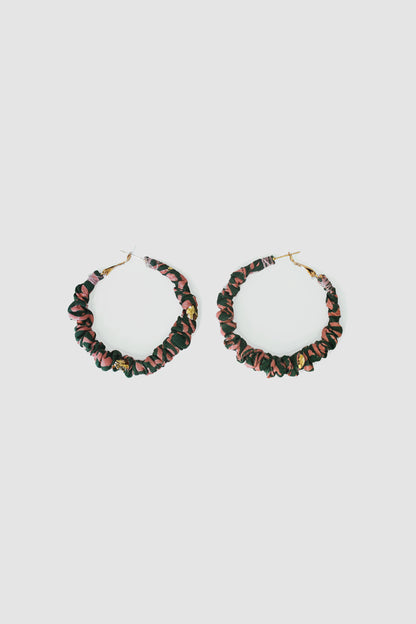 QAISER FLORAL FABRIC HOOP EARRINGS LARGE IN RAW SILK