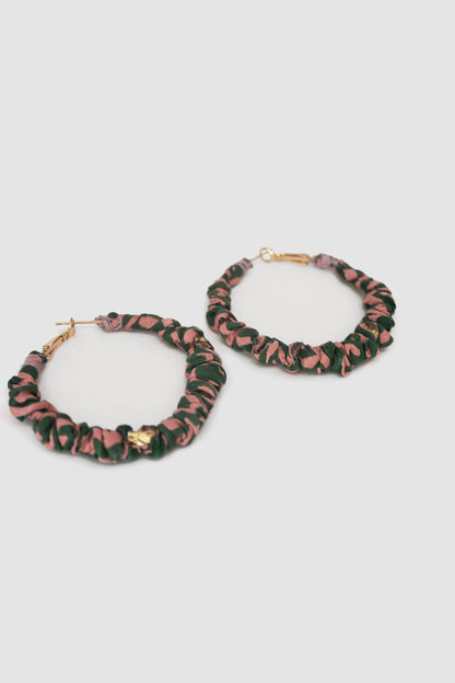 QAISER FLORAL FABRIC HOOP EARRINGS LARGE IN RAW SILK