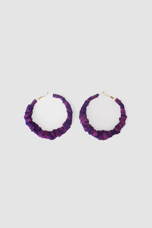 SABIHA CHEVRON FABRIC HOOP EARRINGS LARGE IN RAW SILK