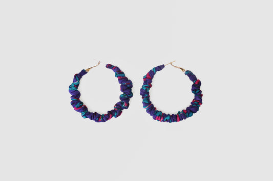 SABIHA FLORAL FABRIC HOOP EARRINGS LARGE IN RAW SILK