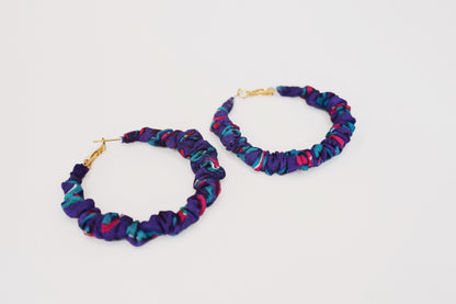 SABIHA FLORAL FABRIC HOOP EARRINGS LARGE IN RAW SILK