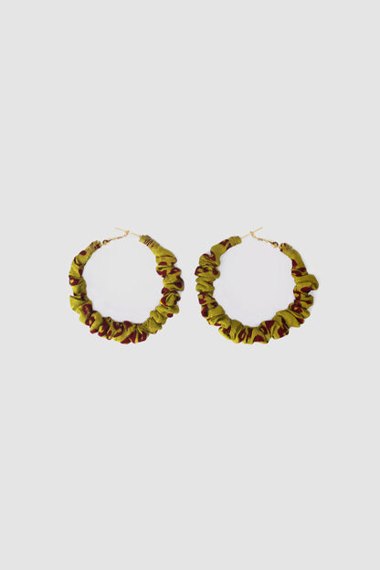 ZEENAT CHUNDRI FABRIC HOOP EARRINGS LARGE IN RAW SILK