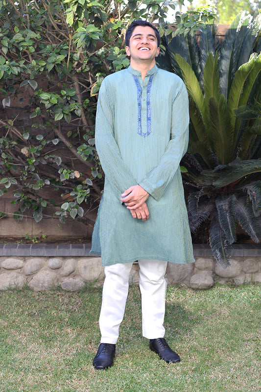 AHMED KURTA, PAJAMA AND WAISTCOAT IN COTTON