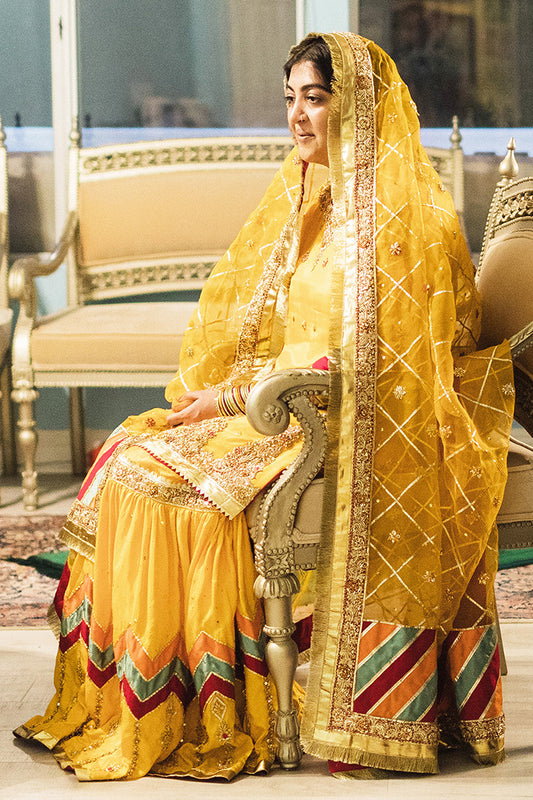 RUBAB SHIRT, GHARARA IN SILK AND DUPATTA IN ORGANZA