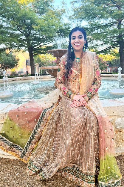 SARAH PISHWAS IN NET, TROUSERS IN BROCADE, DUPATTA IN NET