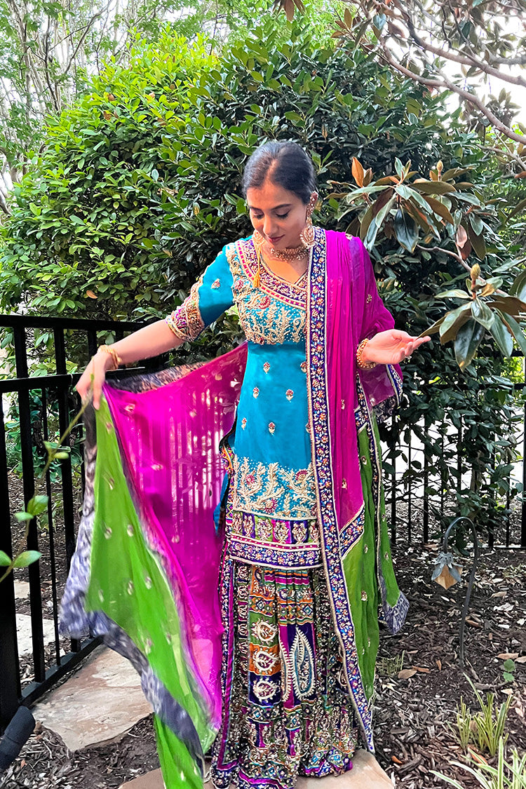 SARAH ANGARKHA SHIRT, GHARARA IN SILK AND DUPATTA IN SILK CHIFFON