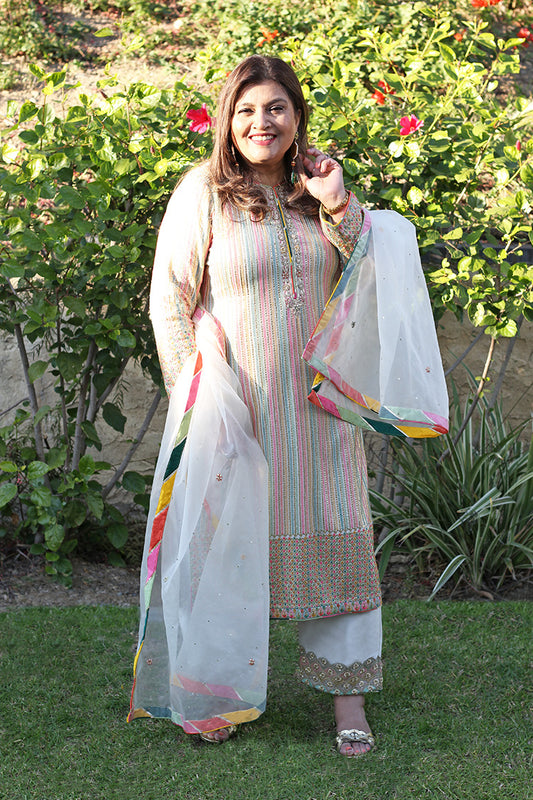 SEEMA SHIRT, TROUSERS IN SILK AND DUPATTA SILK ORGANZA